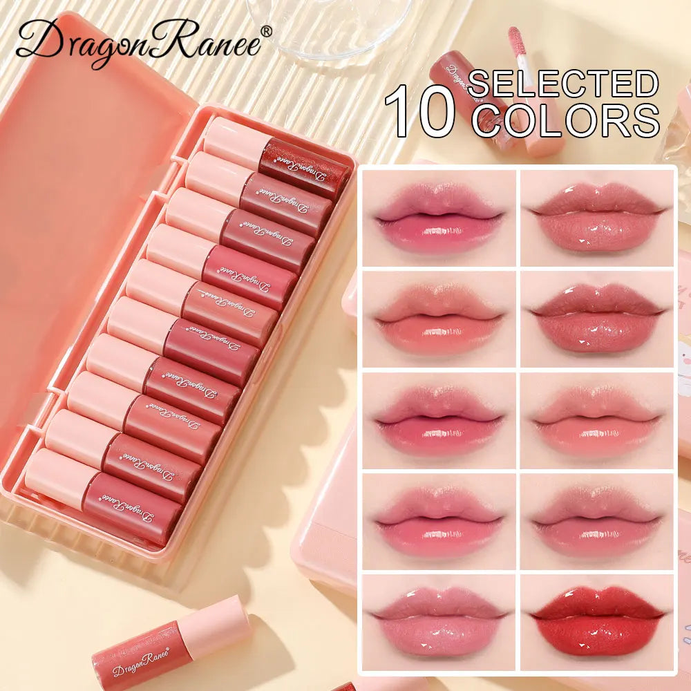 Set of 10 Shimmering Lip Glosses, Easy-To-Apply Lip Glaze, Non-Stick, Non-Fading, Moisturizing, Shiny Lip Gloss, Glass Lip Gloss with Fine Shimmer and Pearlescent Effect