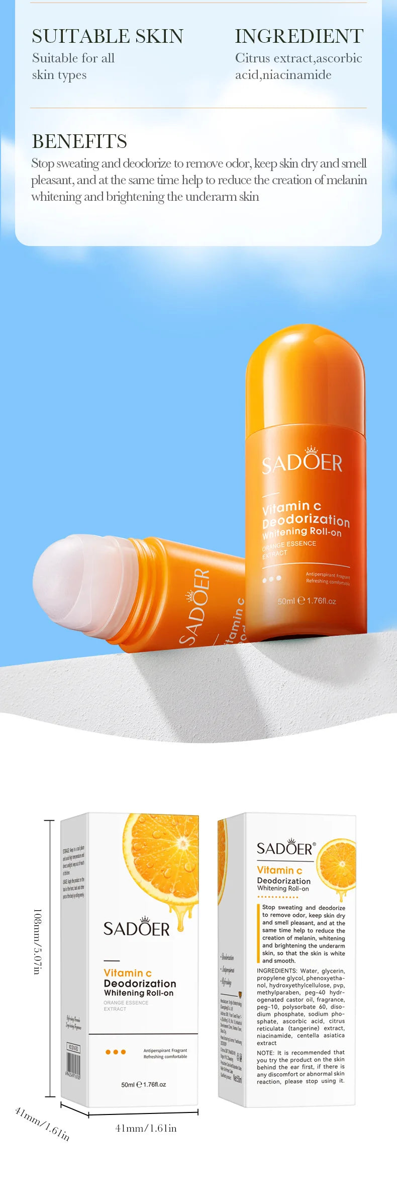 SADOER Vitamin C Underarm Whitening and Brightening Antiperspirant Flavor Roller