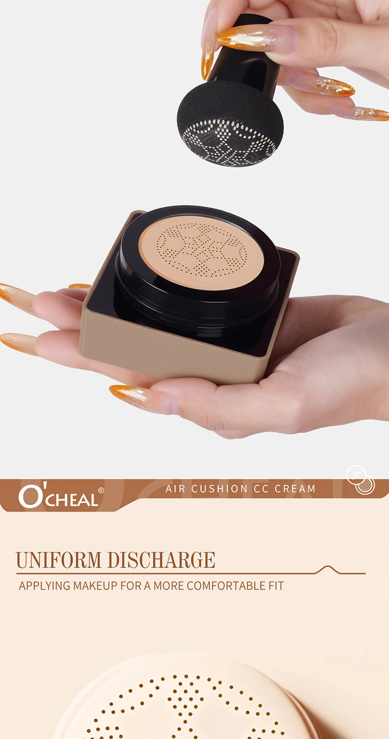 O'CHEAL Mushroom Cushion CC Cream Face Airy Coverage Long-lasting Moisturizing Waterproof Oil Control Concealer BB Cream Makeup