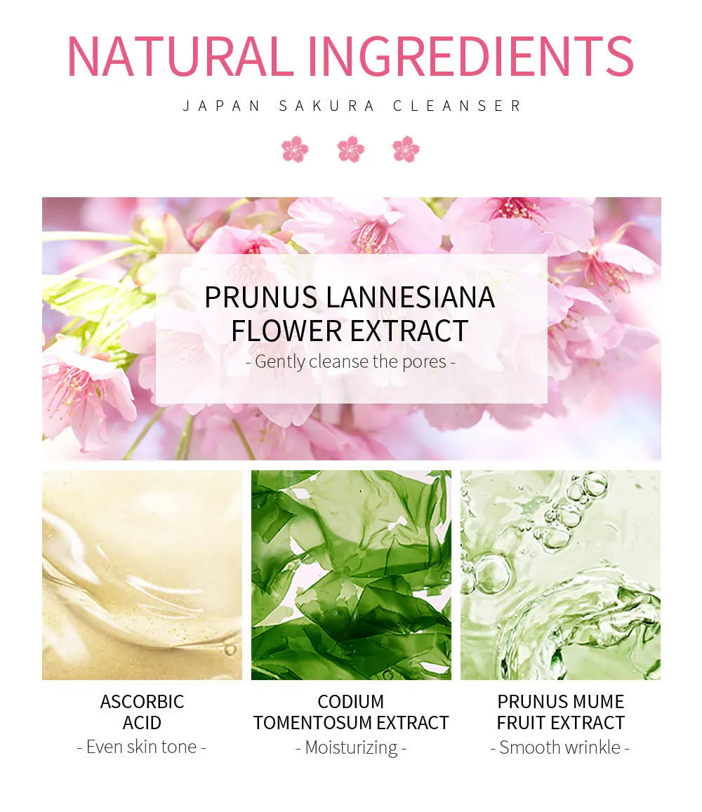 Laikou Sakura Facial Cleanser Deep Cleansing Pores Oil Control Moisturizing Brightening Face Wash Gentle For All Skin Types 50g
