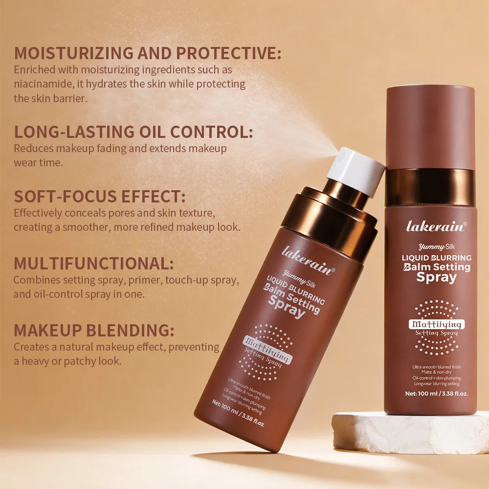 Makeup Fixer Spray Long-Lasting Oil Control Natural Matte Non Drying Weightless Makeup Liquid Blurring Balm Setting Spray