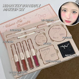 Makeup Gift Box Butterfly Bow Heart Limited Lipstick Powder Blush Eyeshadow Makeup Gift Box Set and Necklace Gifts for Women