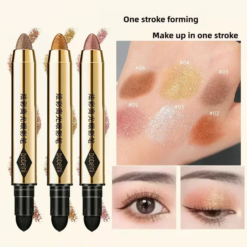 6 Colors Double-Ended Eyeshadow Stick – Waterproof, Long-Lasting, Matte & Glitter, Contour, Highlight, Certified, Unisex