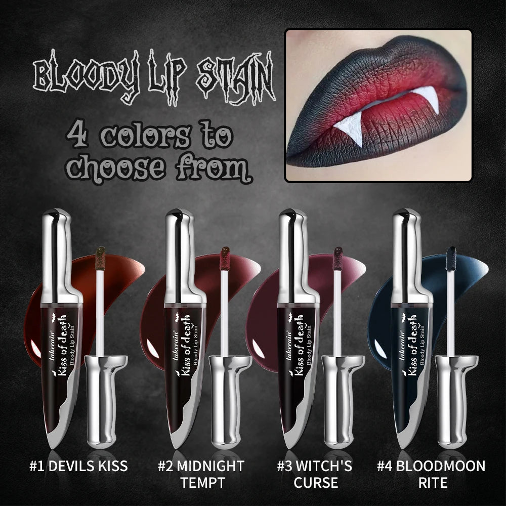 2Pcs Matte Bloody Lip Stain Long-Lasting Water-Resistant Liquid Lipstick Gothic Vampire Halloween Party Lip Tint Cosmetics