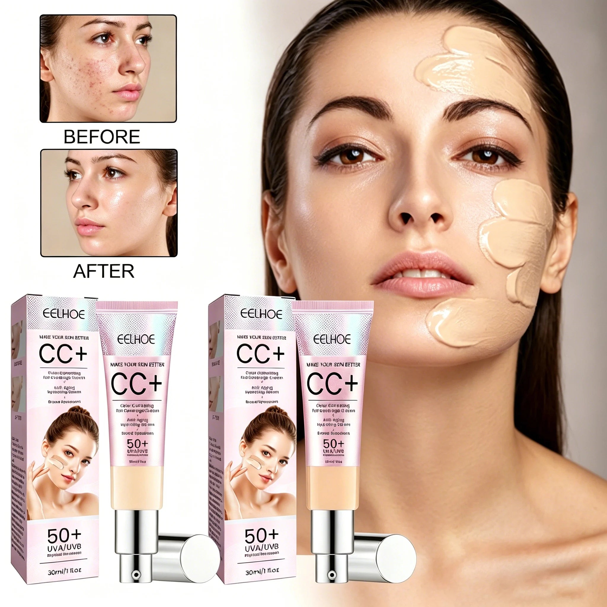 Barrier Support CC Cream SPF 50 Broad Spectrum Skin Brightening Makeup Primer Redness Control Base Long-lasting Face Makeup