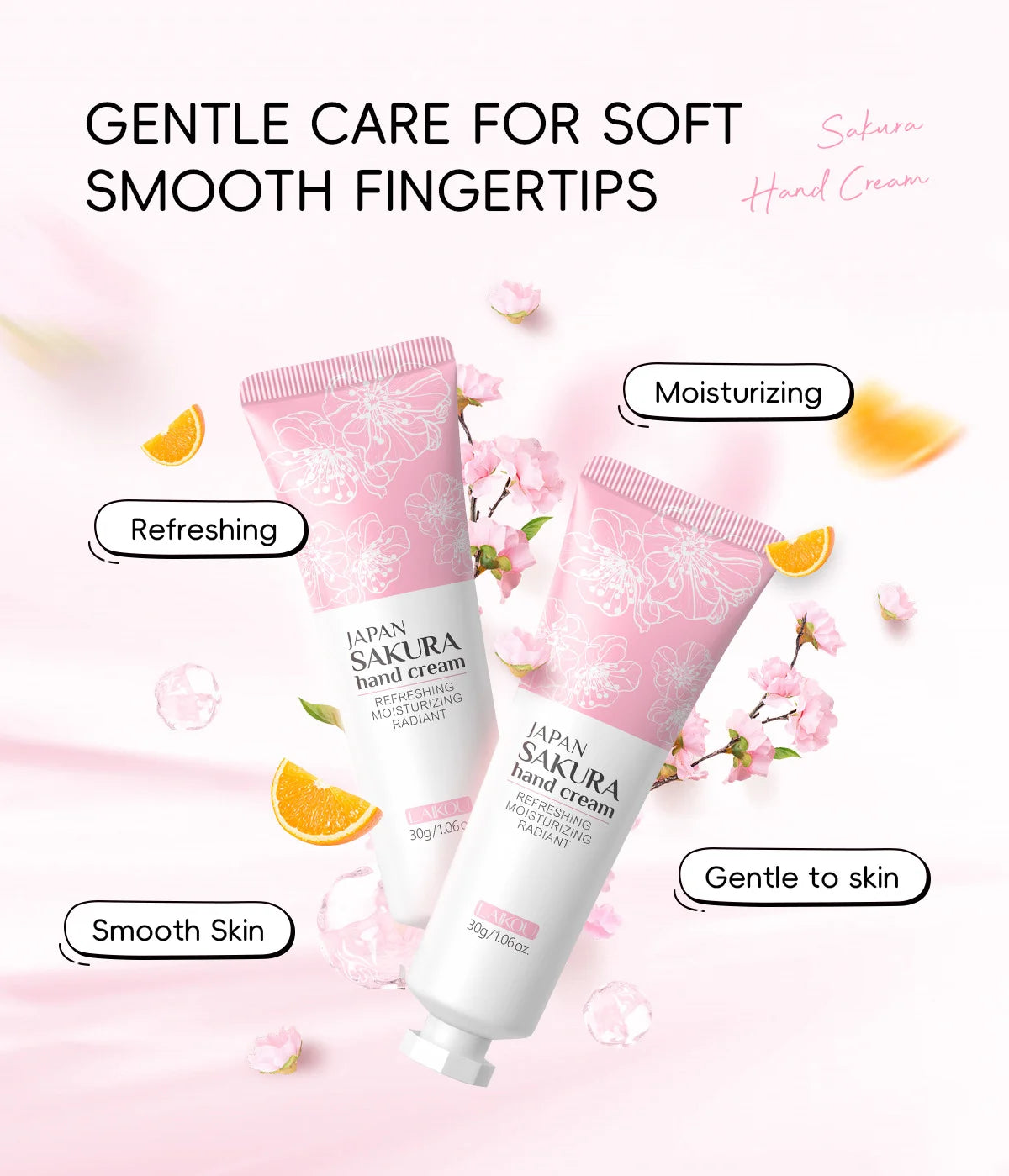 LAIKOU Sakura Hand Cream Hydrating Moisturizing Nourishing Smoothing Brightening Repairing Non‑Greasy For Dry Rough Skin 30g