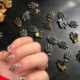 10Pcs Halloween Skull Hand Nail Art Accessories Punk Alloy Skeleton Hands Nail Supplies Retro Gold Silver Halloween Nail Charms