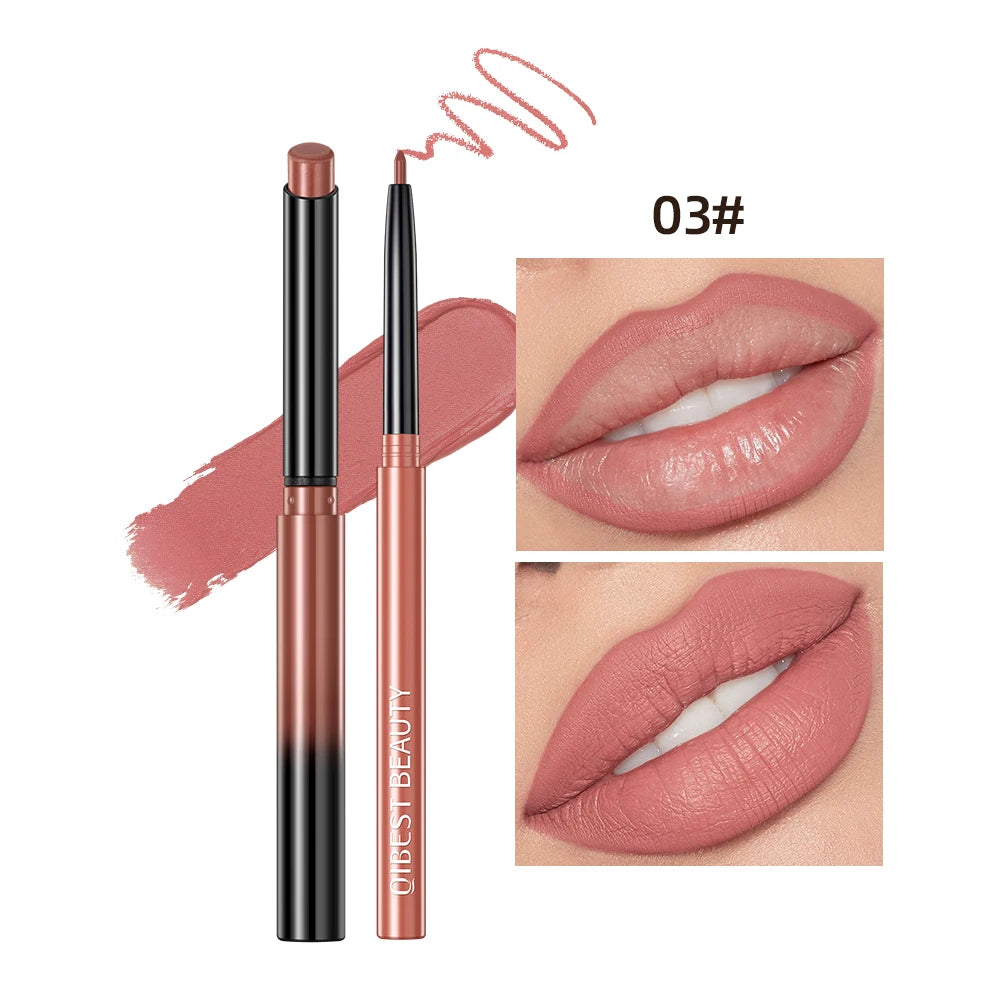 QIBEST 12 Colors Lip Makeup Nude Lipstick Pencil Waterproof Long Lasting Sexy Red Lip Stick Matte Lip Liner Pen Lipstick