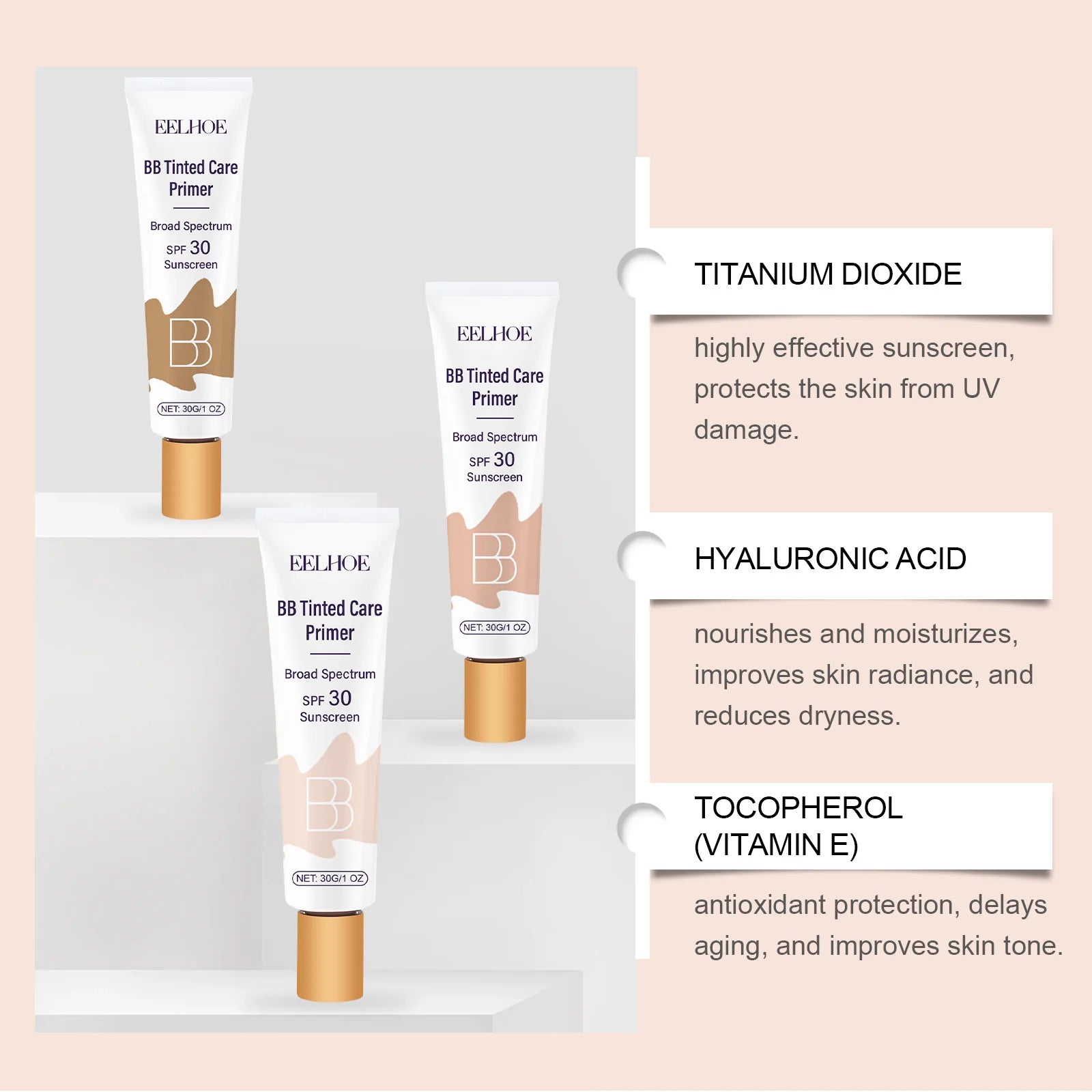 Protective BB Cream - Coverage for Facial Blemishes, Moisturizing, Daily Protection Tinted Moisturizer Light
