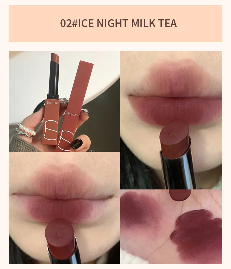 TX010 Thin Tube Matte Lipstick Waterproof Sweatproof Long-Lasting Makeup Resistant Dual Use on Lips And Cheeks