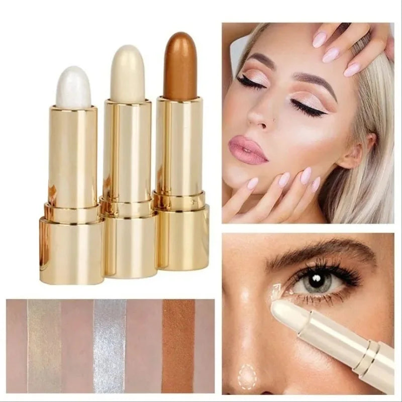 3 Colors 3D Face Brighten Highlighter Bar Cosmetic Face Contour Bronzer Shimmer Highlighter Stick Concealer Cream Makeup Tool