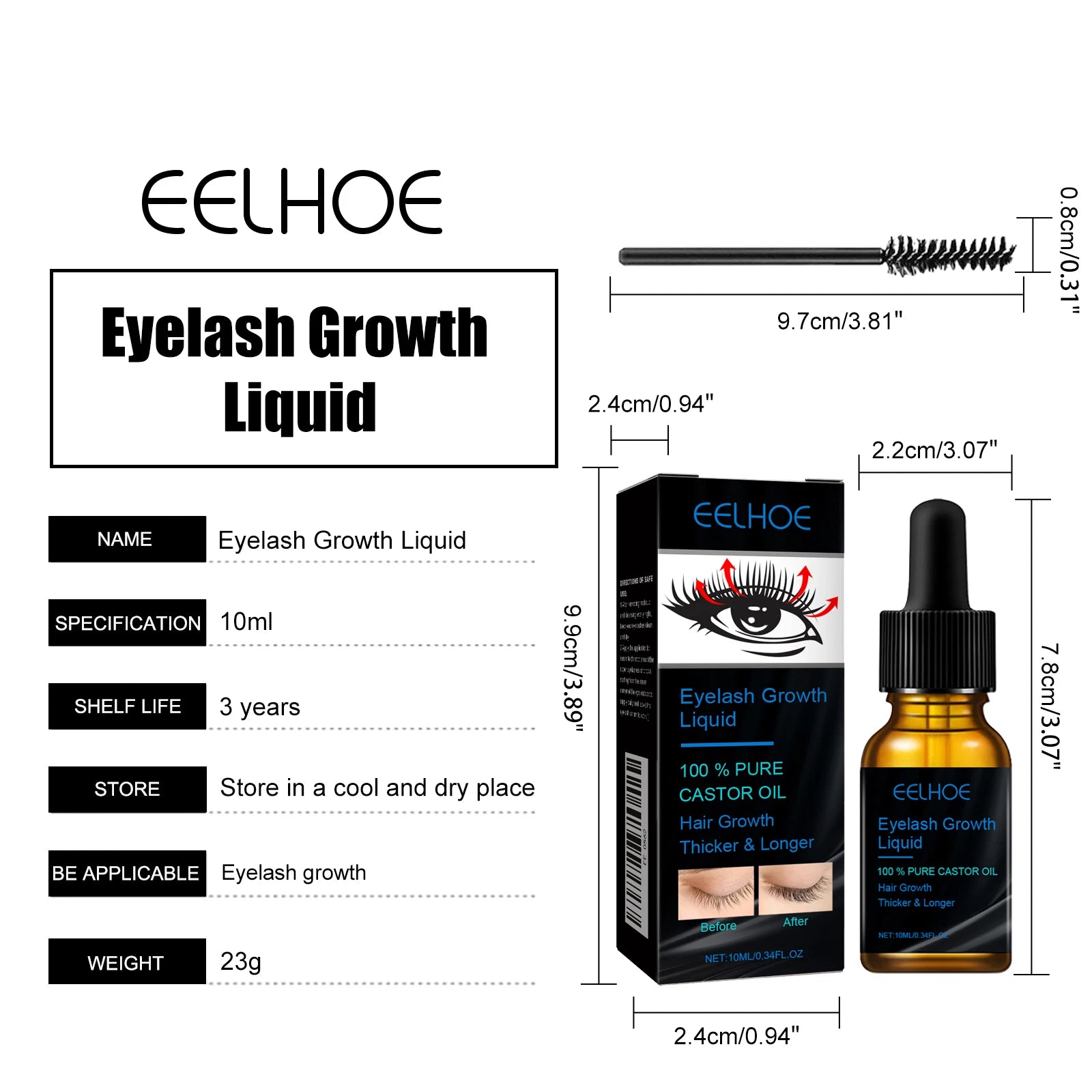 Castor Oil Eyelash Growth Serum With Brush Multipurpose Hair Eyebrow Eyelash Growth Thick Essence Nourishing Moisturize Liquid