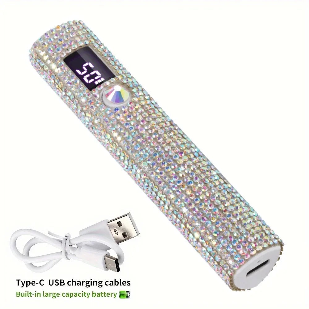 Mini Handheld UV LED Nail Lamp With Diamonds Portable Nail Dryer For Curing Gel Polish With Display Manicure Machine
