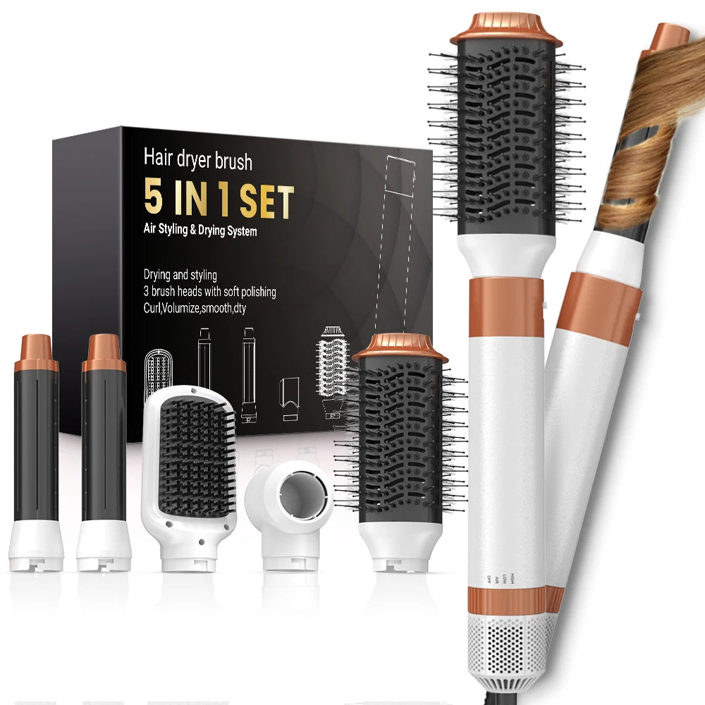 Hair dryer brush detachable 5-in-1 styling and drying system, fast drying, curl smoothing and styling, automatic curling iron