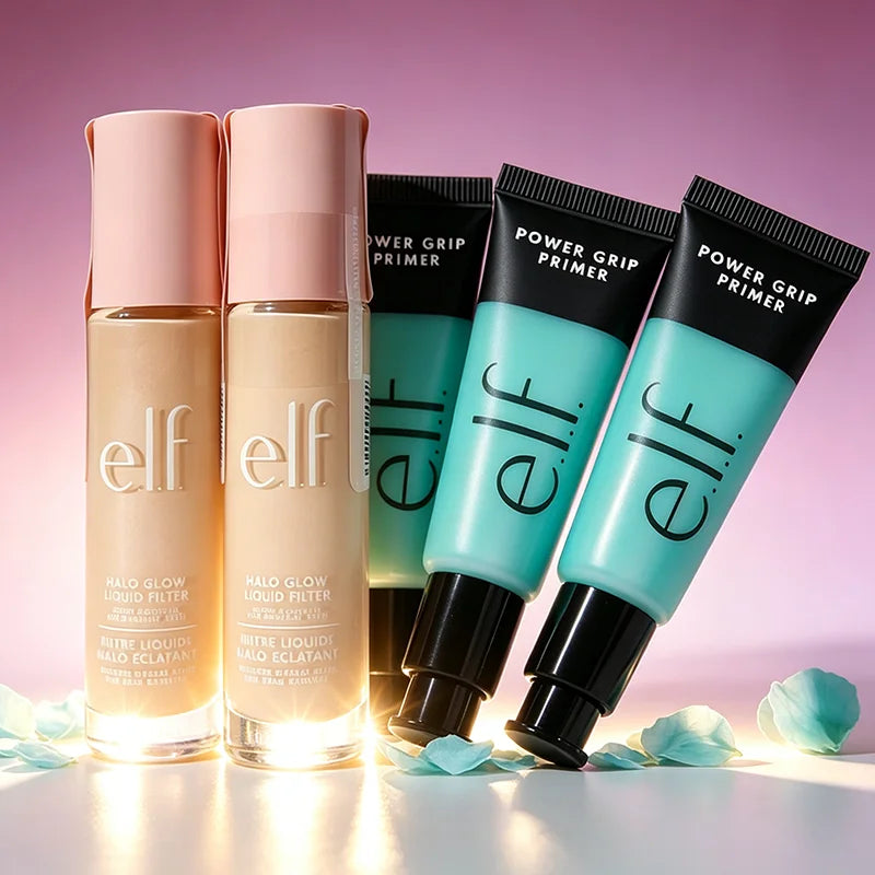 Elf Halo Glow Foundation & Power Grip Primer Hydrating Base Natural Luminous Makeup Base for All Skin Types Daily Cosmetic Uses