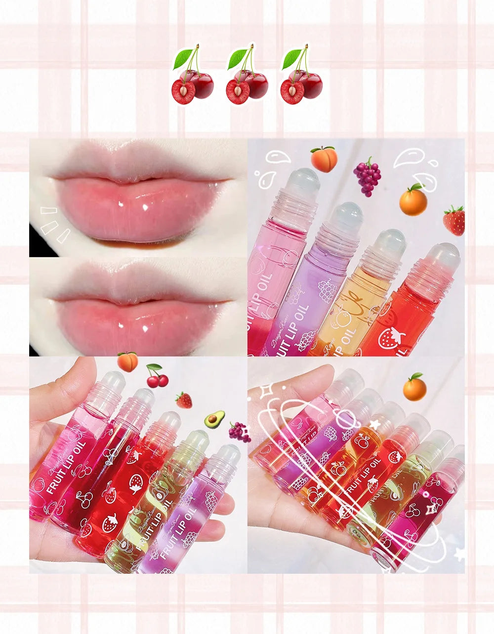 Roll-On Lip Oil Moisturizing Lip Balm Liquid Nourishing Lip Oil Colorless Transparent Fruit Lip Oil New Valentine's Day Gift Lip Balm