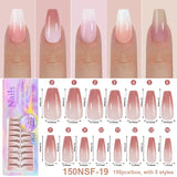 150Pcs/Box Acrylic Press on Nails Full Cover Fake False Tips Soft Gel Extension T-shaped Oval Capsule Almond Sculpted Salon DIY