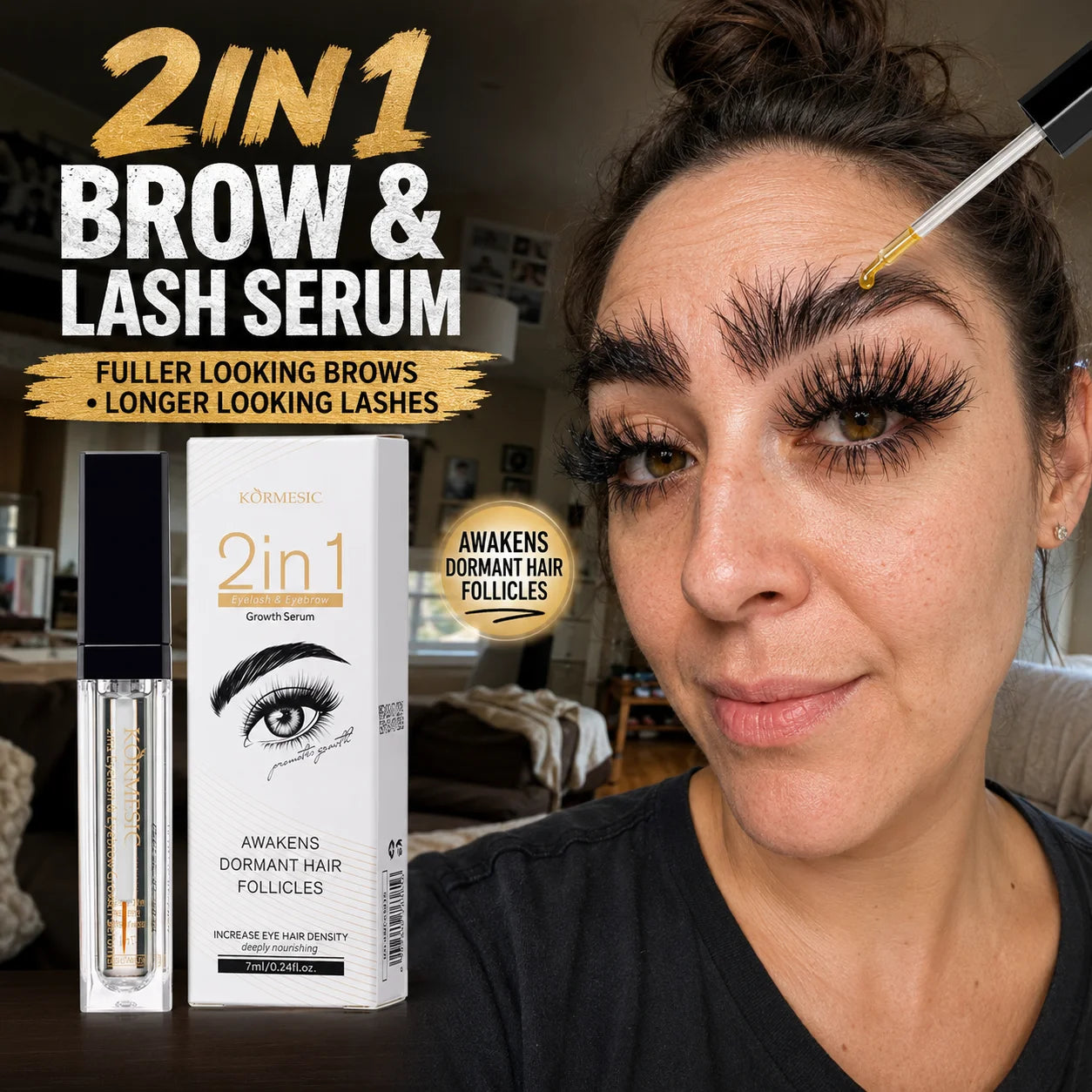 2 In 1 Eyelash Eyebrow Growth Serum Fast Lash & Brow Enhancer Fuller Looking Brows Longer Lashes Daily Care Formula Lash Booster