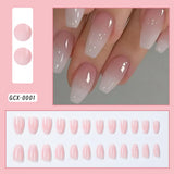 24Pcs Short Square Coffin False Nails French Glitter Wearable Fake Nails Acrylic Full Cover Women Ballet Press on Nails Tips