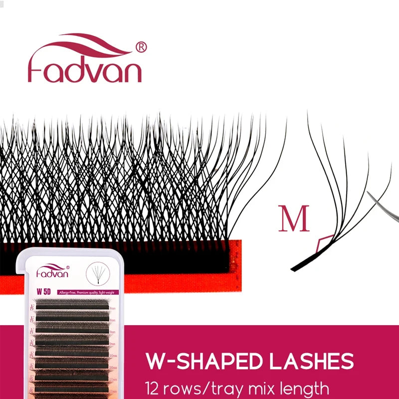 FADVAN M/L/L+/C/D Curl 3D/4D/5D W Shape Eyelash Extensions Waterproof Curling Natural Volume Lashes Soft Black False Eyelashes