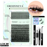 GROINNEYA Lash Clusters Kit Spikes Lash Individuals Eyelash Clusters D-Curly Lash Clusters Kit with Bond and Seal Makeup