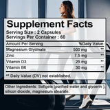 Daitea Magnesium and Zinc Capsules - Magnesium Glycinate Supplement to Support Muscle, Nerve, Joint and Heart Health
