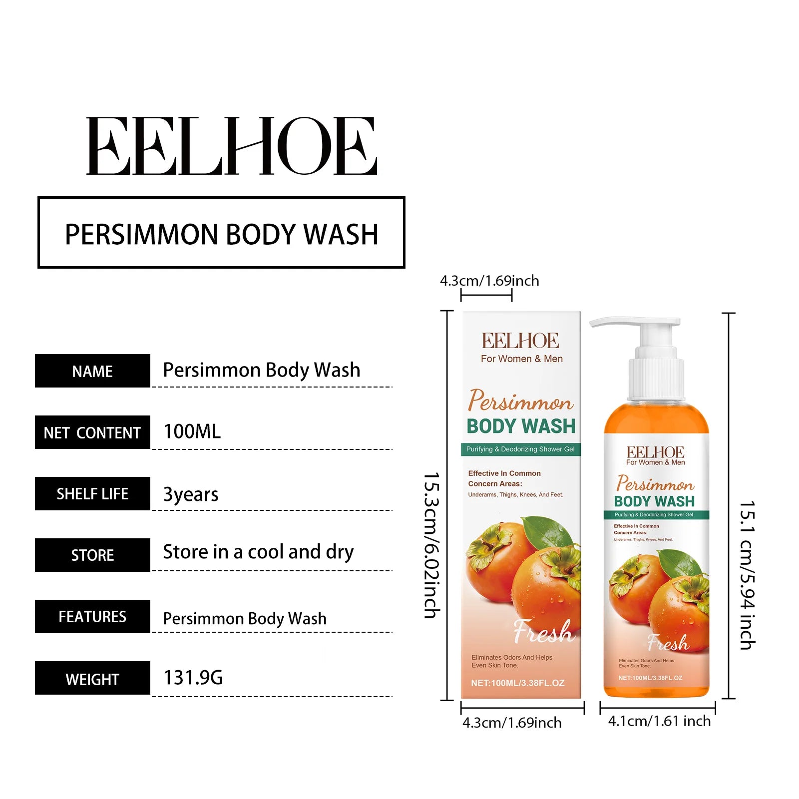 Persimmon Body Wash Eliminating Odor Exfoliating Long Lasting Moisturizing Refreshing Oil Control Smoothing Fragrance Shower Gel