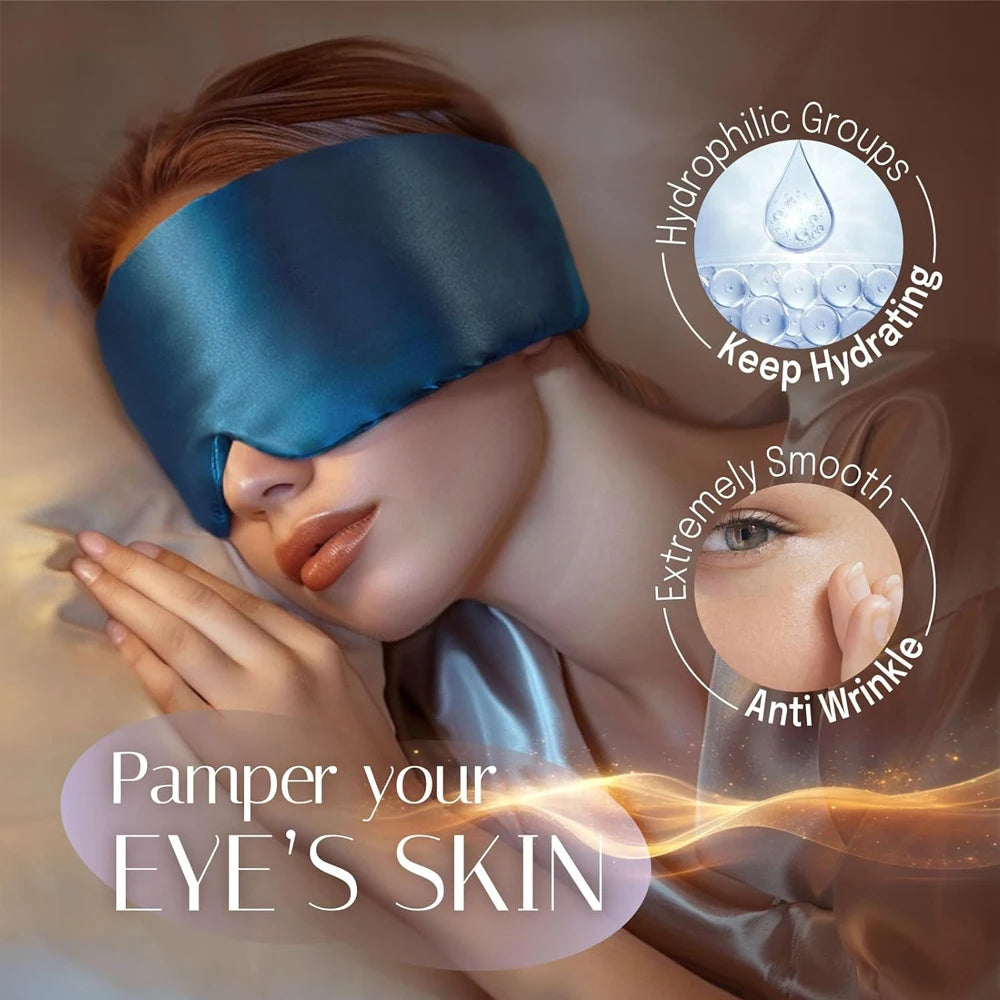 Silk Sleep Mask Soft Pressureless Sleeping Mask 100% Mulberry Silk for Eye Skin Anti Wrinkles,Adjustable Wide Velcro Ear Cover