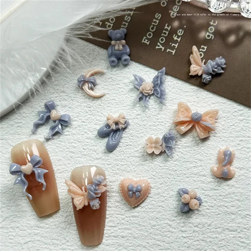 50pcs Vampire Nails Accessories Mixed Resin Ribbon Bow Camellia Tulip Heart Nail Art Charms Decorations Supplies Parts DIY Jewel