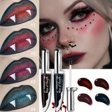 Gothic Bloody Lip Stain Matte Dark Red Green Halloween Lip Glaze Tint Knife Shaped Bottle Vampire Lipstick Makeup Waterproof