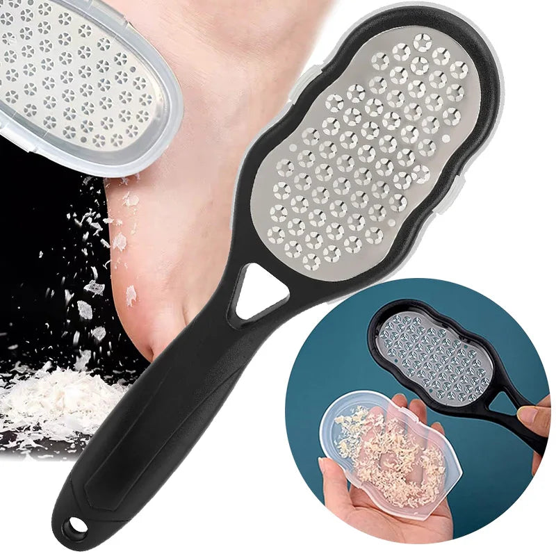 Professional Heavy-Duty Stainless Steel Painless Foot File & Remover with Splash Guard & Handle Suitable for Care Cracked Heels