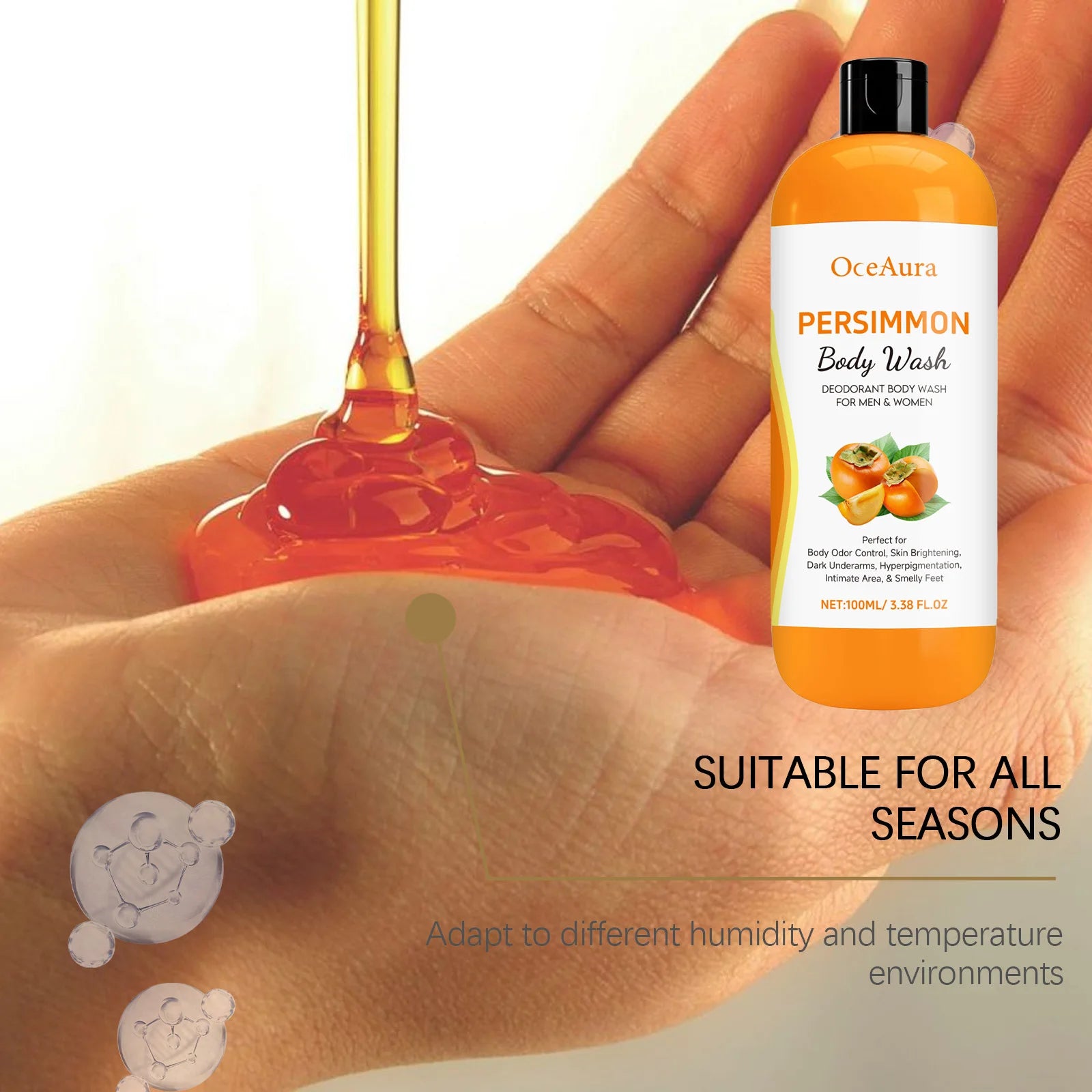 Persimmon Body Wash Gel Gentle Cleansing Moisturizing Skin Exfoliating Shower Gel Smooth Soft Body Odor Remover Bath Products
