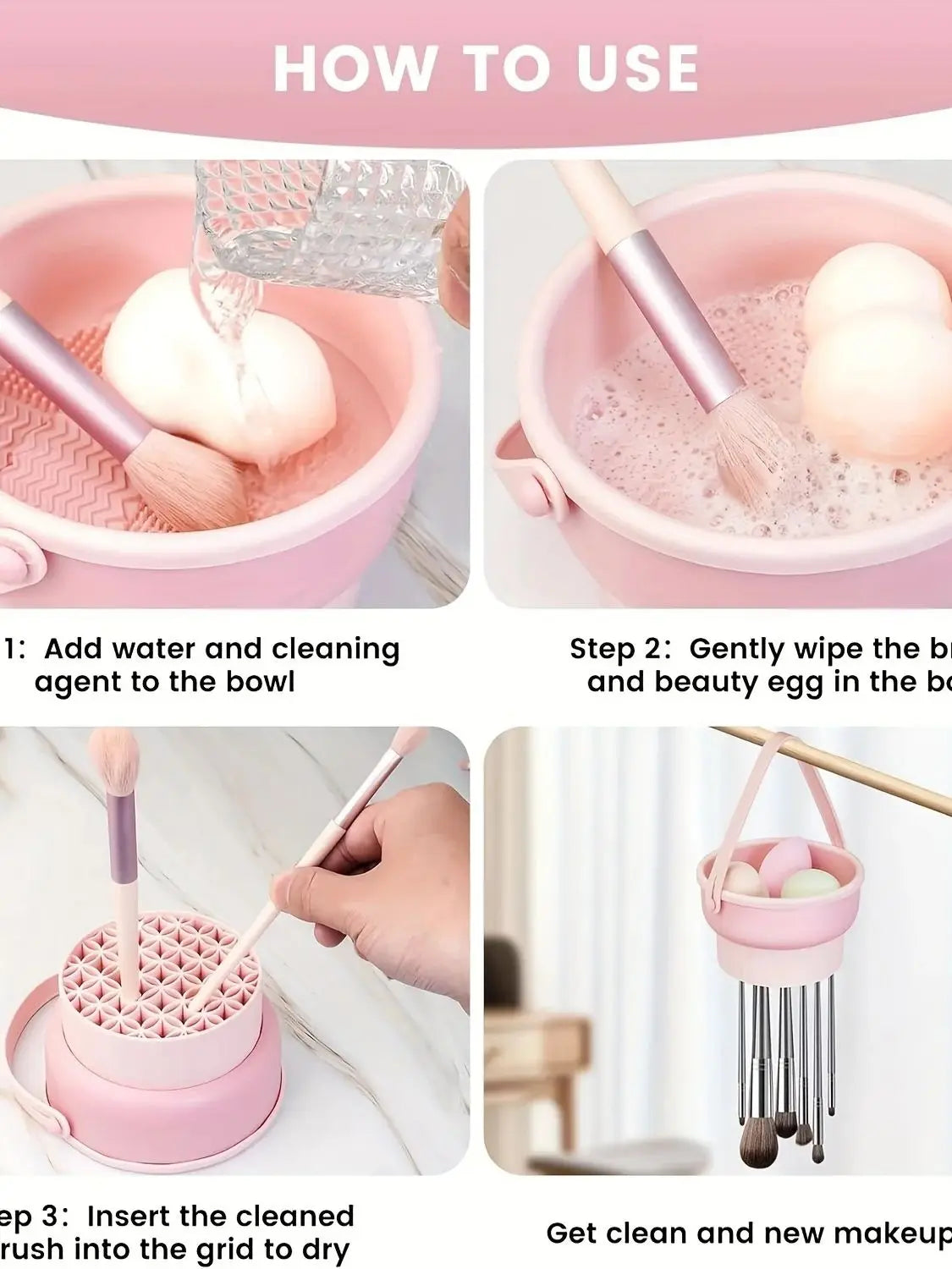 3-In-1 Silicone Makeup Brush Cleaner Mat & Drying Rack - Cosmetic Brush Cleaning & Air Dry Tool, Beauty Tool Organizer Kit