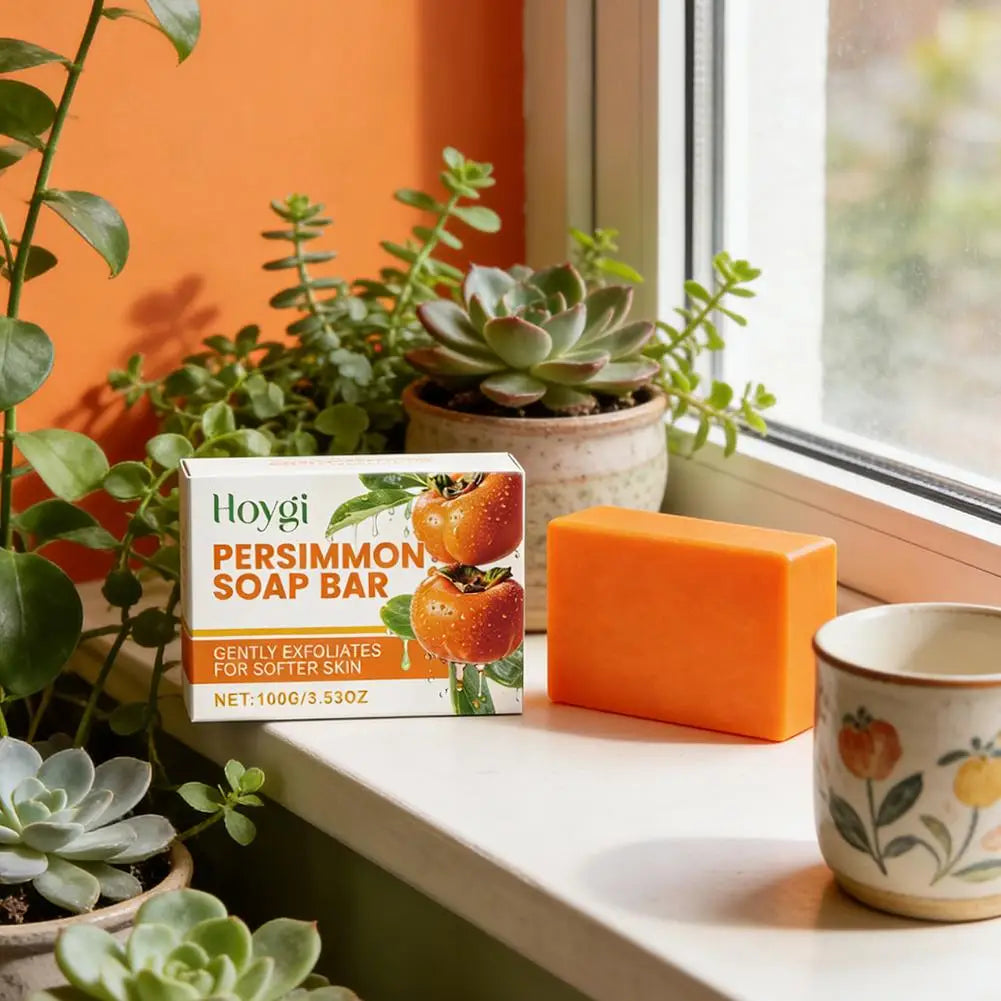 Persimmon Soap Bar for Body Odor Control, Handmade Persimmon Soap for Face and Body Wash, Gentle Smooth Deodorant Bath Soap 100g
