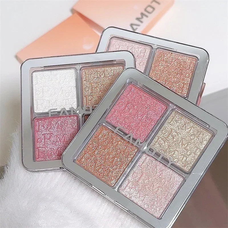 Four Color Glitter Highlighter Powder Palette Diamond High Gloss Shiny High Light Bronzers Face Body Brightening Makeup Cosmetic
